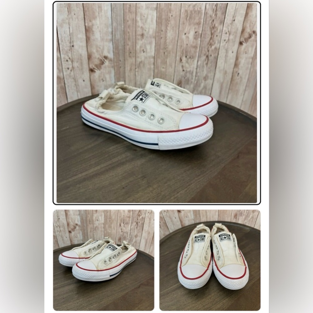 Converse Cream and Red Low-Top Sneakers